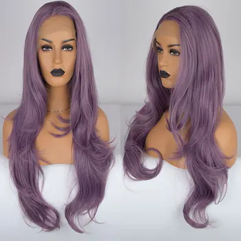 

Bombshell Lavender Purple Synthetic Hair Lace Front Wig Natural Wave Heat Resistant Fiber Hair Side Parting Bangs For Women Wigs
