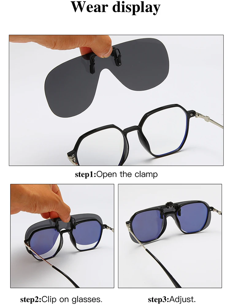 VIVIBEE Rimless Flip Up Clip On Sunglasses Men Driving UV400 Polarized Mirror Blue Lens Fishing Big Size Fancy Design Eyeglasses