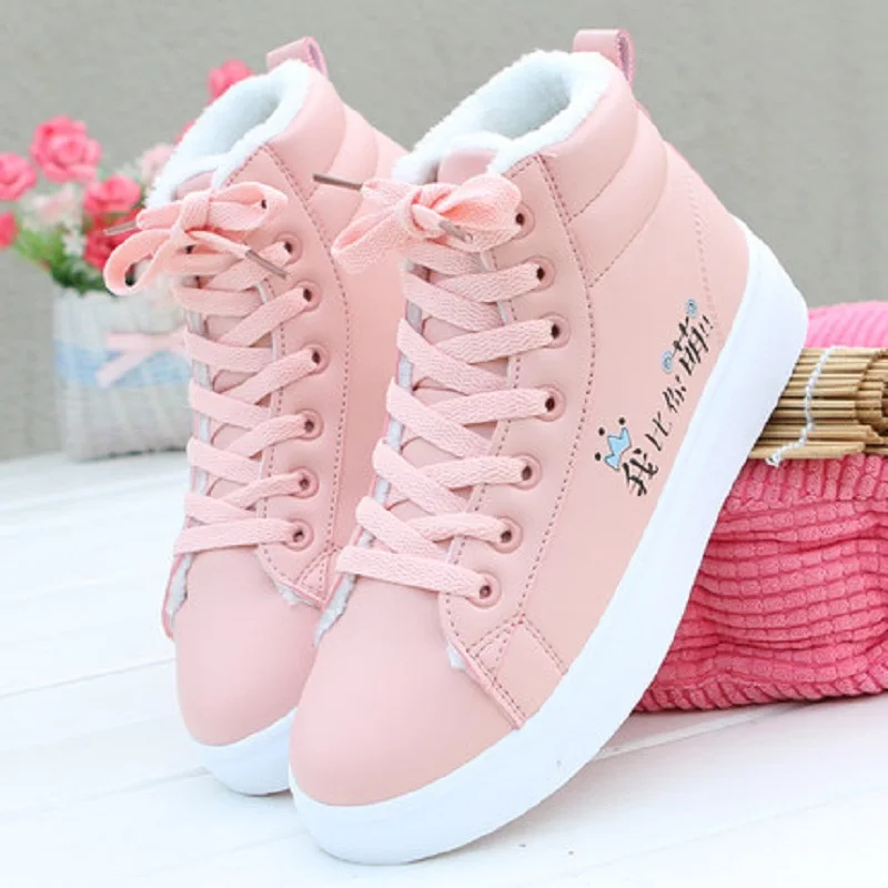 autumn plus velvet casual winter shoes soft bottom high to help thick bottom warm cotton lining long plush white shoes