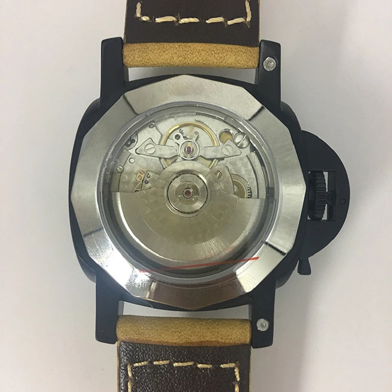 Parnis 44 мм автоматические механические GMT Часы мужские кожаный ремешок светящийся запас хода PVD чехол военные водонепроницаемые мужские часы CM108
