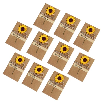 

20 Pcs Handmade Greeting Cards DIY Retro Kraft Blank Envelope Dried Sunflower Cards for Wedding Thank You Greetings Cards Note V