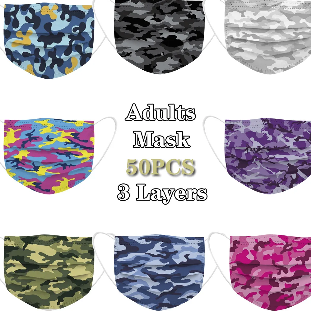 50PCS Camouflage Disposable Mask Adult Mascarillas Negras Desechables Maske Schwarz Industrial Children's for Face Women | Красота и