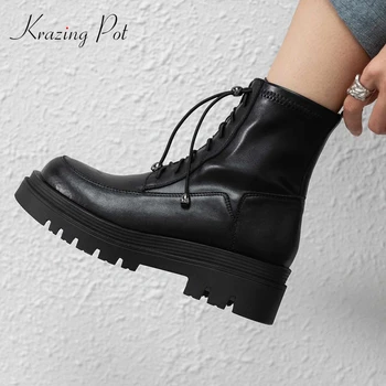 

krazing superstar elegant lady daily wear platform handmade dating punk round toe thick med heel energy fashion ankle boots L08