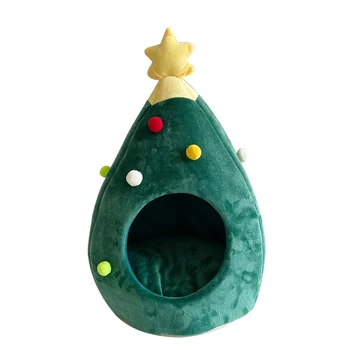 

Christmas Tree Shape Cat House Cave Bed Soft Teepee House Warm Cat Bed for Winter PR Sale