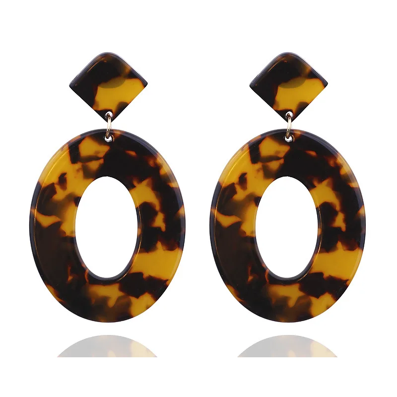 

2020 Big Bohemian Tortoiseshell Acrylic Dangle Earrings for Women Resin Oval Boho Acetate Geometric Drop Earings Fashion Jewelry