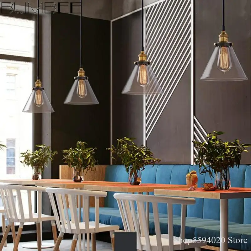 Американский винтажный подвесной светильник из янтарного стекла E27 лампочка