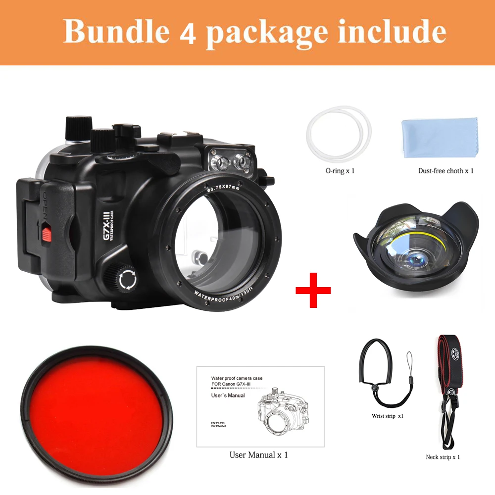 case filter fisheye Seafrogs 40 м/130 футов подводный чехол, водонепроницаемый корпус, водонепроницаемая сумка для камеры Canon G7X-III G7X mark III - Цвет: case filter fisheye