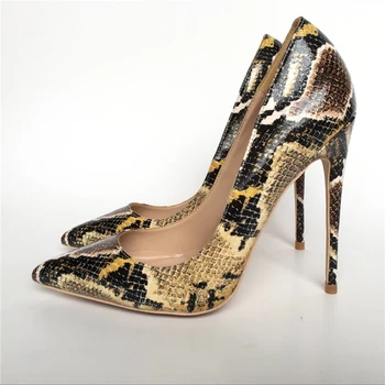 

Keshangjia brand fashion new yellow flower pointed high heel delicate printed shoes 12cm high heel ladies party shoes