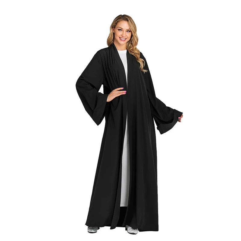 Однотонное открытое кимоно абайя турецкий хиджаб мусульманское платье Caftan Дубай ислам одежда Абая для женщин марокканский кафтан Пакистан Оман