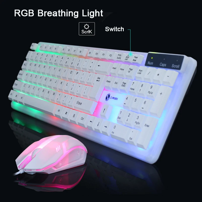 Игровая клавиатура механическая с RGB подсветкой проводная игровая мышь набор для