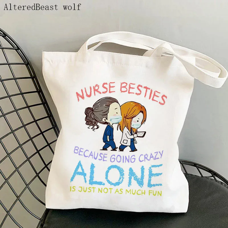 Women Shopper bag Nurse Squad Printed Kawaii Bag Harajuku Shopping Canvas Shopper Bag girl handbag Tote Shoulder Lady Bag