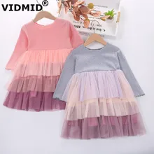 VIDMID/платье для маленьких девочек хлопковые кружевные Детские платья принцессы для девочек детская одежда для девочек платья-пачки с длинными рукавами 7065