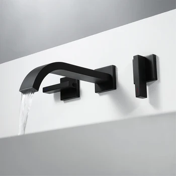 

Bathroom 2 Colors Chrome/Black In-Wall Brass Basin Faucets Concealed Mixer Tap Double Handle Hot and Cold Taps