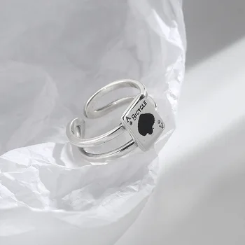 

Japanese 925 Sterling Silver Poker Black Peach a Ring Female Net Red Hipster Ins Non-Mainstream Design Index Finger Ring
