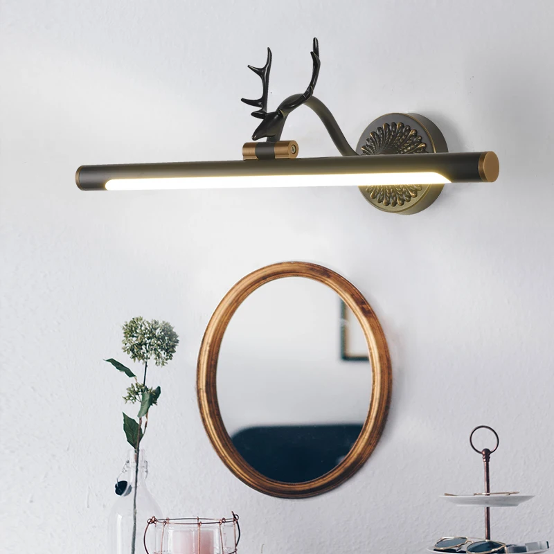 American Led All-bronze Mirror Headlamp Bathroom Antifogging, Punch-free Dressing, Simple Mirror Cabinet Toilet