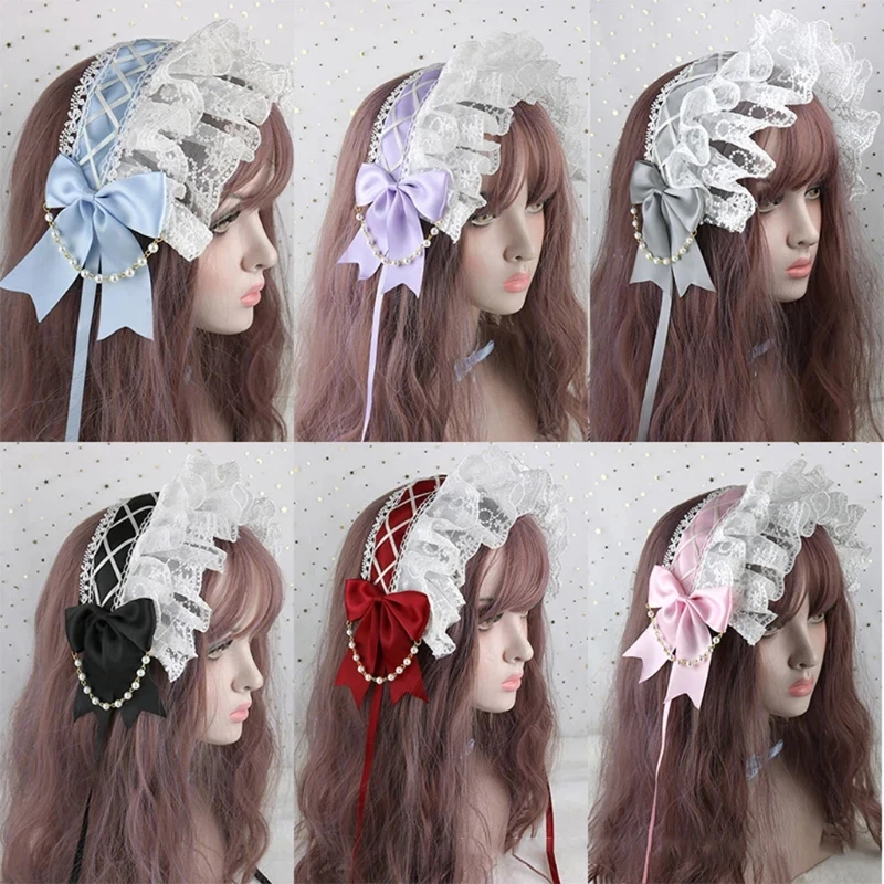 Sweet Lolita Bowknot Maid Headdress Ruffled Lace Headpiece Headband