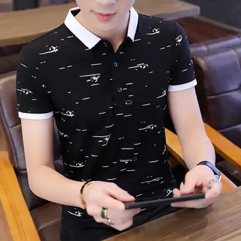 

Summer men's short sleeved T-shirt Korean Trend men's half sleeved fashion brand Mock Neck T-shirt ins