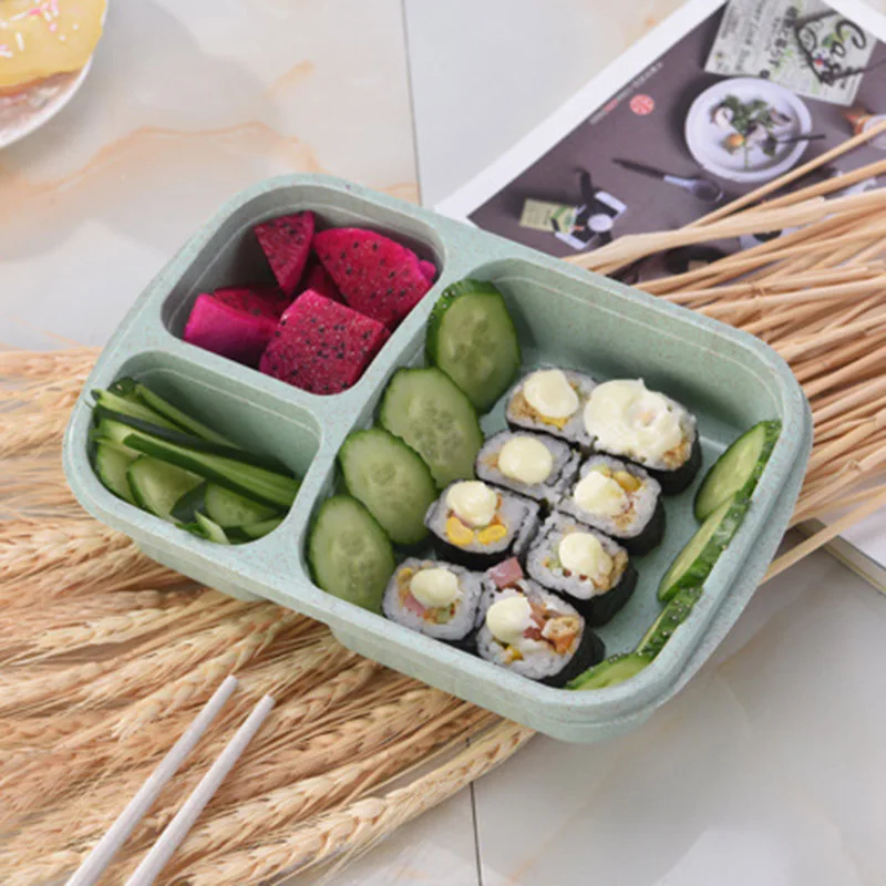 Пшеничная солома с 3 отделениями контейнер для еды Ланч бокс микроволновой печи