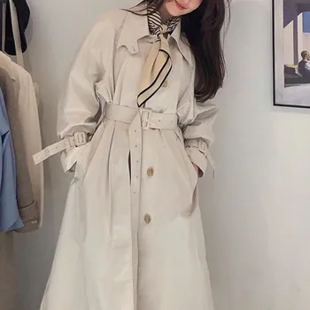 

Women Long Trench Windbreaker Loose Sashes Turn-down 2020 Autumn and Winter Coat