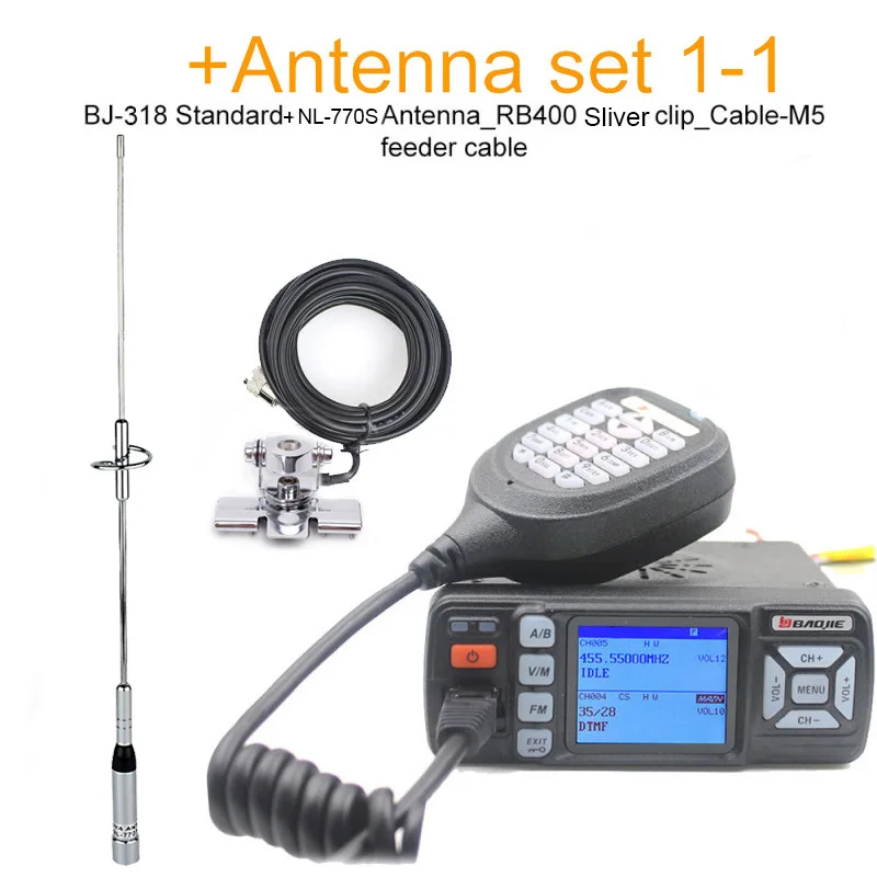 BJ-318 Set 1-1 BAOJIE BJ-318 Walkie Talkie BJ-318 25 Вт двухдиапазонный VHF 136-174 МГц UHF 400-490 МГц FM Ham Радио BJ318 мини автомобильное мобильное радио - Цвет: BJ-318 Set 1-1