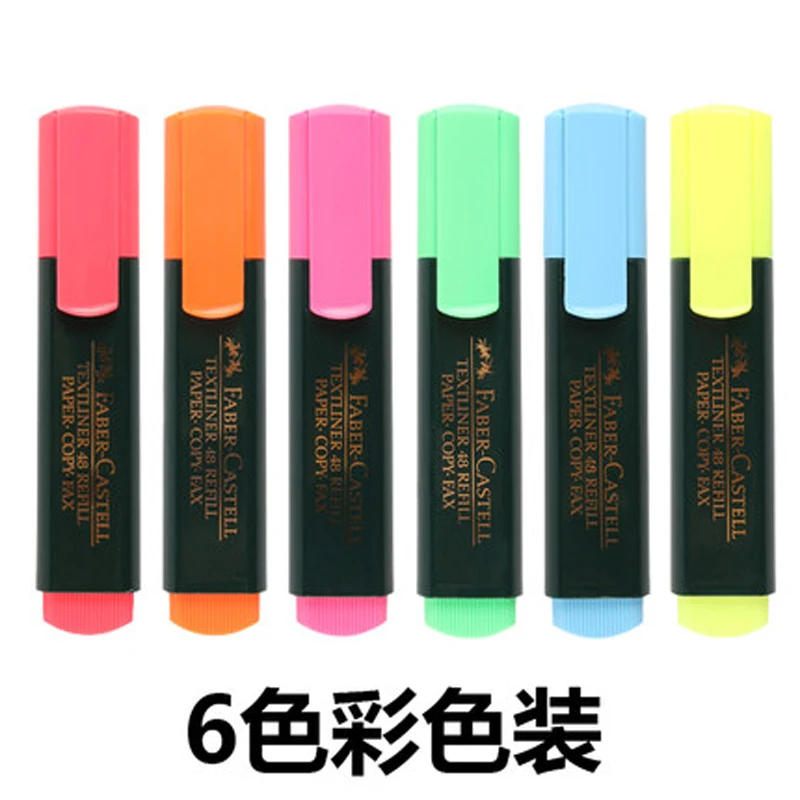 MIXED 6Pcs Faber Castell Textliner маркеры, фломастер, ручка 6 цветов/лот оранжевый/розовый/красный/зеленый/синий/желтый Wrting расходные материалы - Цвет: MIXED 6Pcs
