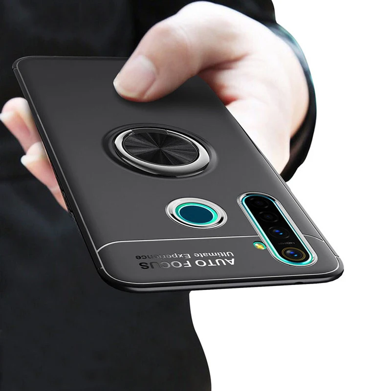 Для OPPO Realme 5i чехол 360 градусов металлический магнитный с кольцом на палец мягкий