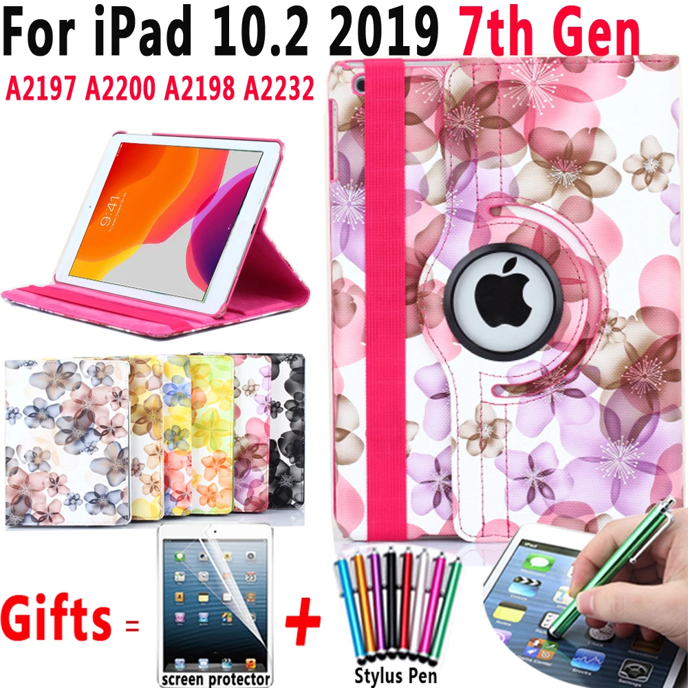 Вращающийся чехол с цветами для iPad 10 2 2019 7 го поколения A2197 A2200 A2198 A2232 смарт сна +