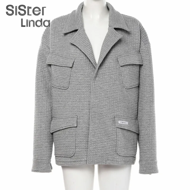 Sisterlinda/осенне-зимнее пальто и куртки для женщин; Новинка года; Повседневная ветровка с длинными рукавами и отложным воротником; Верхняя одежда; пальто; Mujer