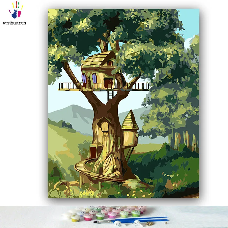 Diy Colorings Pictures By Numbers With Colors Tree House Forest