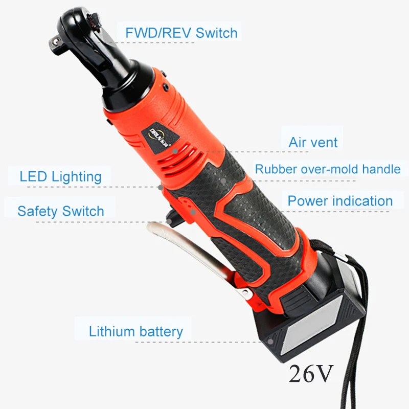 

26V 60Nm 3/8in Cordless Rechargeable Electric Ratchet Wrench Tool Set w/ Battery high quality DIY tools Non-slip grip renovation