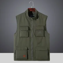 Весна и осень Открытый рыболовный жилет мужской зеленовато-голубой среднего возраста майки из чистого хлопка пальто мульти-карманы фотографии большой размер