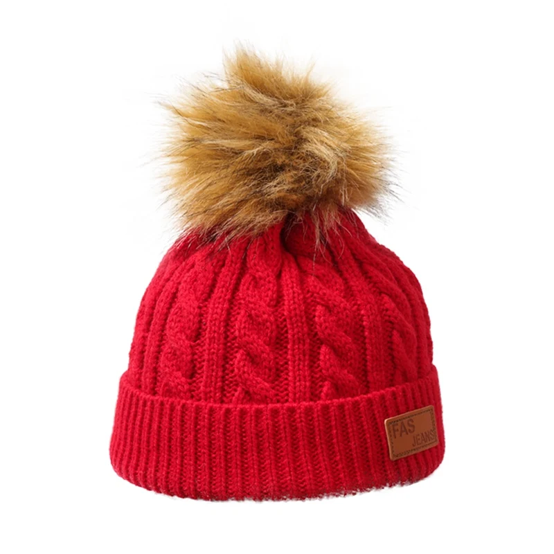 Модная женская зимняя теплая шапка с милым помпоном Skullies Beanies вязаная шапочка из хлопка Женская Лоскутная Высококачественная шапка для девочек