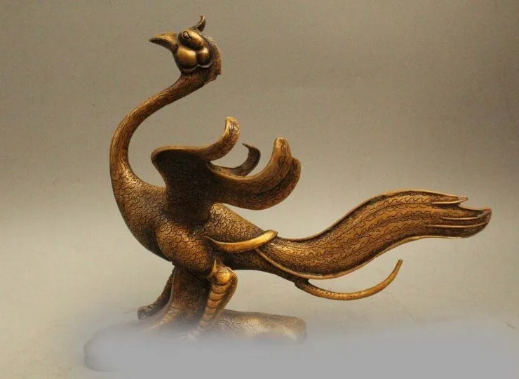 718+++ 1" Китайский Бронзовый феншуй Fly Phoenix Juno Wonder Bird fung-hwang статуя