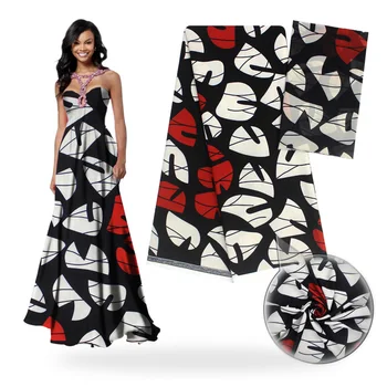 

Hot sale Gahna Style satin silk fabric with organza ribbon African wax desig 6 yards