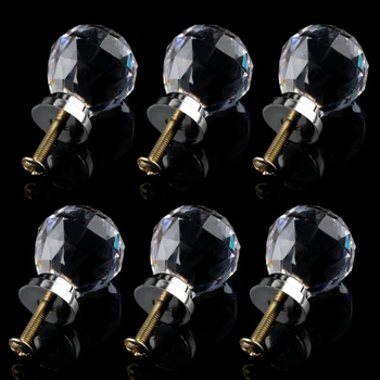 

6 x Crystal Glass Clear Door Knobs / Handles 30mm Drawer Kitchen Silver