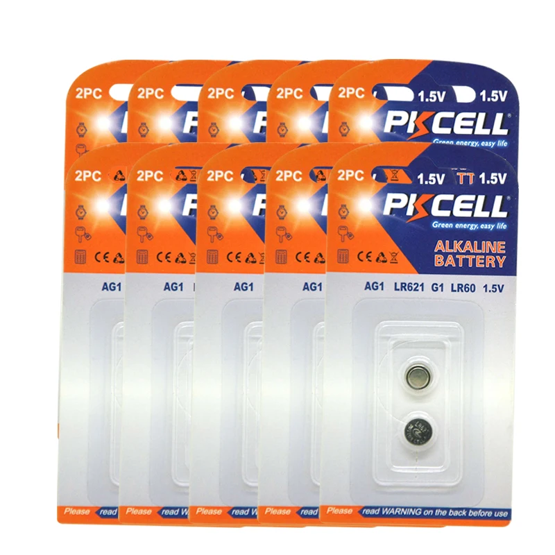 20Pcs/10Cards G1 Button Batteries 13mAh AG1 LR621 Alkaline LR60 SR621 SR621SW 164 364A 364