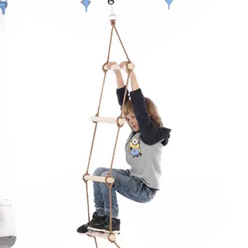 

5 Rungs Children Gift Indoor Outdoor Hanging Climbing Toy Wooden Rope Ladder Fitness Equipment Parent Child Fun Interactive Play