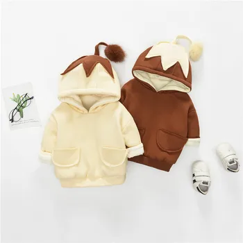 

Baby plus velvet thick sweater boys and girls warm hooded pullover children's winter coat