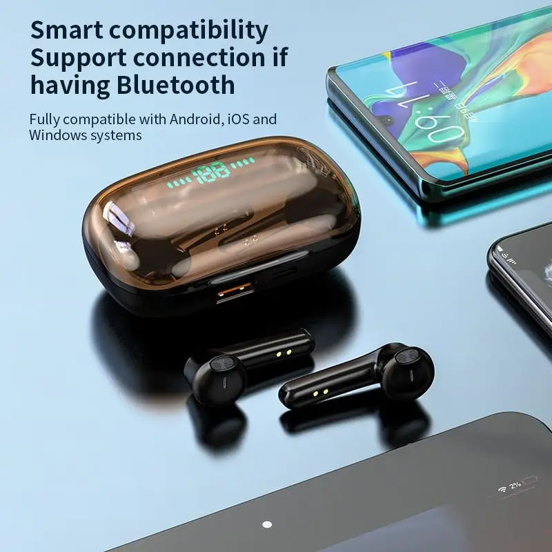 JS3 TWS Blue Technology Solution 5 0 Digital Display Touch Semi in ear Bluetooth Headset Mobile Phone Emergency Charging earbuds