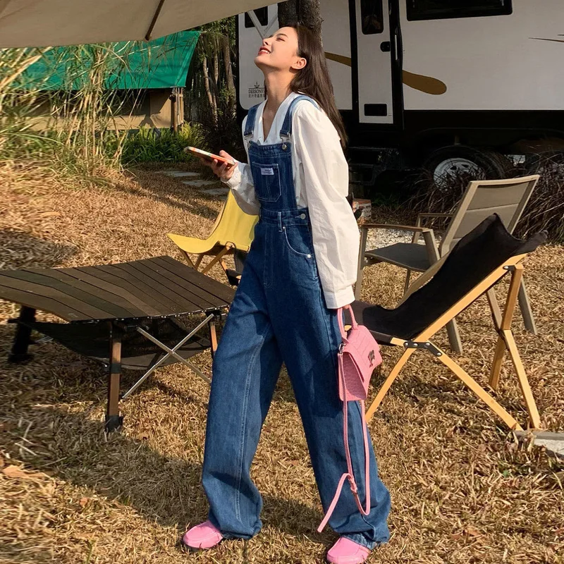Jumpsuits Women Student Hipster Aesthetic Retro Autumn Ins Denim Straight Baggy Ladies All-match Pockets Design Mujer Leisure