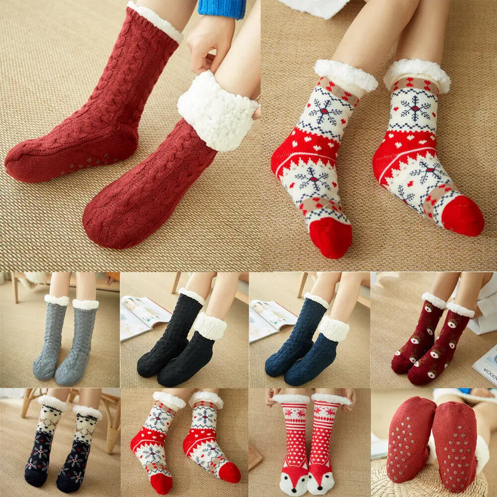 Рождественские модные шерстяные теплые зимние носки-тапочки из хлопка женские модные милые носки с героями мультфильмов домашние тапочки для взрослых нескользящие носки
