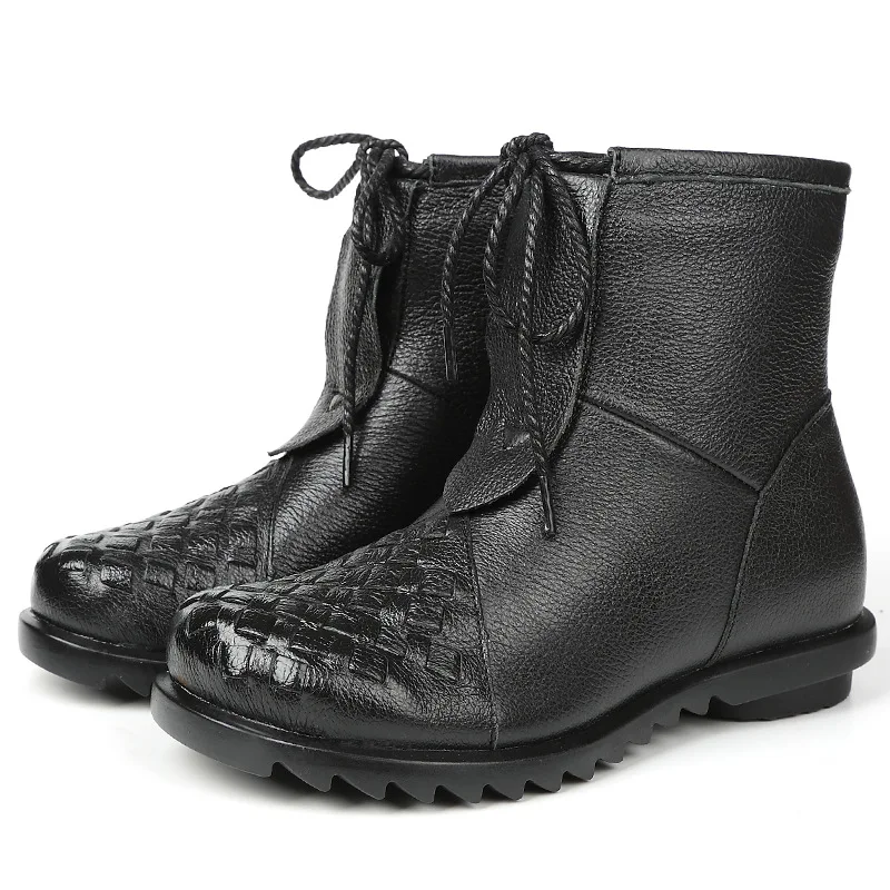 SWONCO Really Leather Boots Women Winter Shoes New 2019 Female Causal High Top Snow Boots Black Anti-slip Velvet Fur Shoes Warm