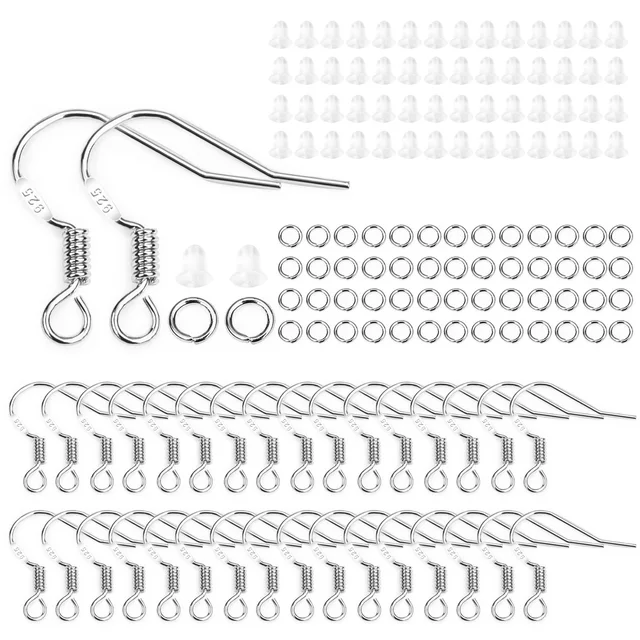 100/220/300pcs/Set Earring Hooks Silver Plated Earings Accessories Stud Plugs Open Jump Rings Jewelry Making Kit For DIY Earring