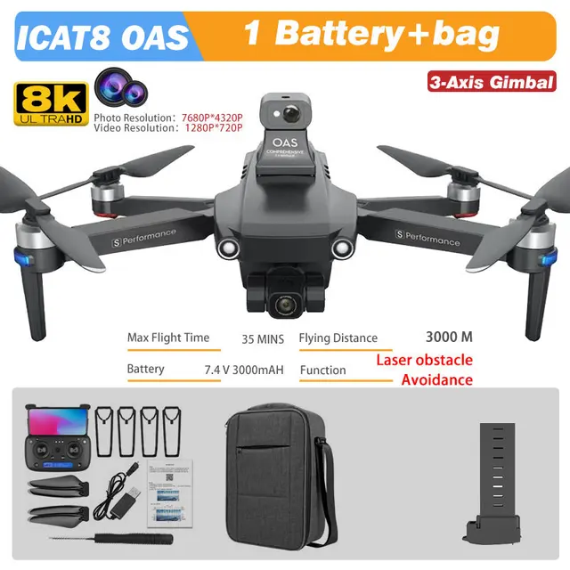 MFM 3-Axis EIS Camera Drone GPS 8K 35min 360° Obstacle Avoidance Professional 5G FPV 1.5Km Long Distance Brushless Icat8 Dron 4K OAS 8K 1B Bag BL