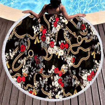 

Custom Microfiber Towel Golden Chain Leopard Print Round Beach Towels Boy Kids Sports Bath Shower Towels Yoga Mat Drop Shipping