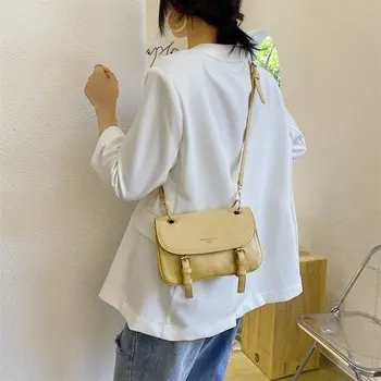 

Vintage messenger Bag Solid Color PU Leather Women Shoulder Bag Summer Popular Packet Casual Flap Shoulder Bag
