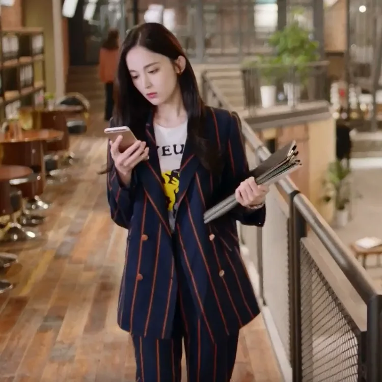 

Decade March 30 Coulee Nazha Yuan Lai Celebrity Style Stripes Suit Jacket Casual Pants WOMEN'S Suit