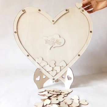 

DIY Ornaments With Stand Guest Book Party Rustic Signature Decoration Heart Shape Wooden Home Sweet Wedding Frame Craft