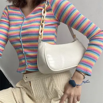 

Fashion Acrylic Chain Women Baguette Armpit Bag Vintage Alligator Leather Ladies Shoulder Crossbody Bags Female Purses Handbags