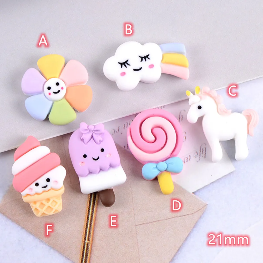 

Flatback Resin Cabochons 20pcs Cartoon Flower Ice Cream Unicorn Lolly DIY Embellishments Flat Back Resin Cabochon Scrapbooking